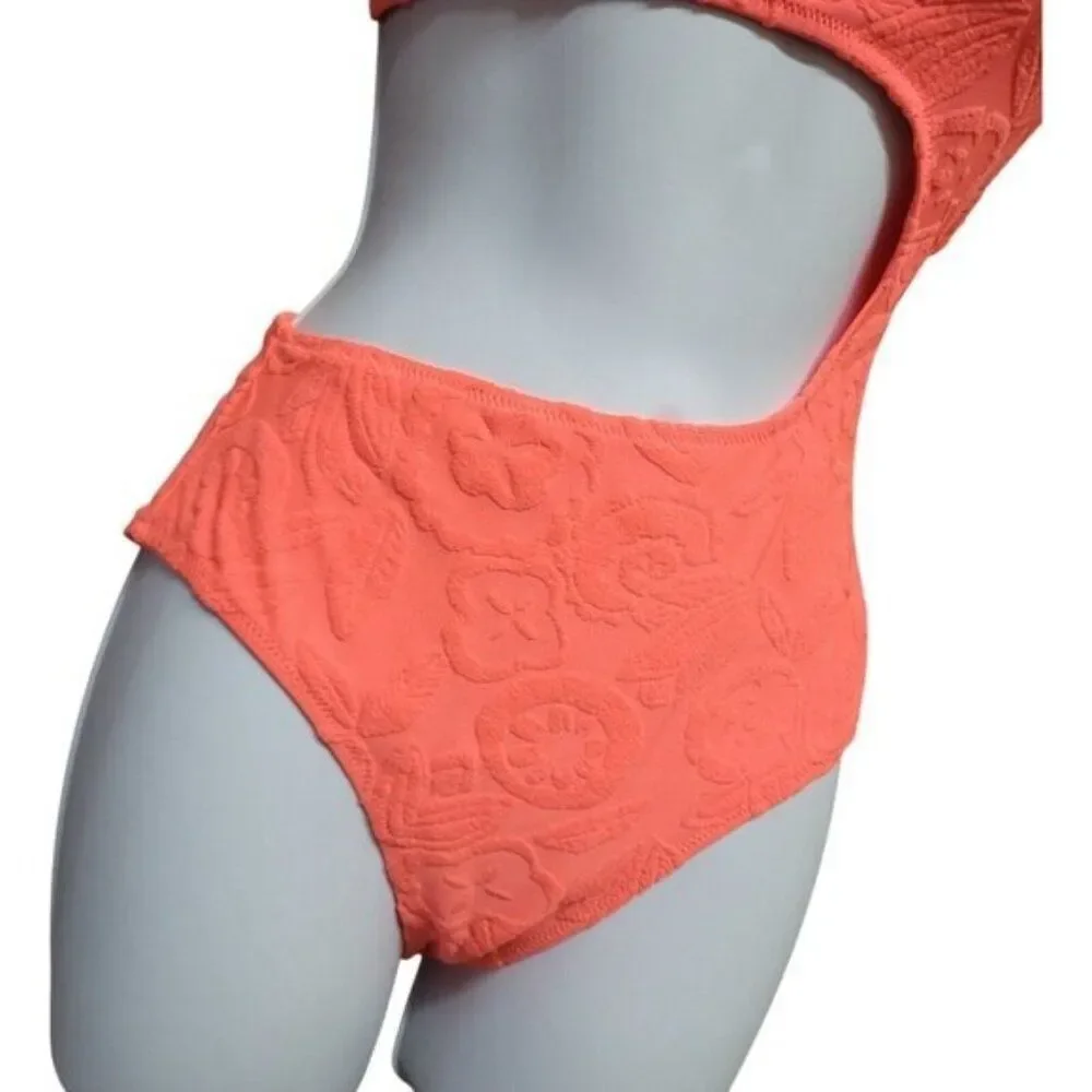 Aerie Terry Cut Out Strapless Neon‎ Orange One Piece Swimsuit S